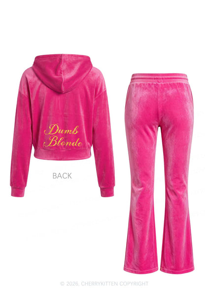 Glitter Dumb Blonde Y2K Velvet Tracksuit Set Cherrykitten