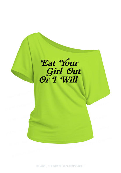 Eat Your Girl Out Y2K Off Shoulder Tee Cherrykitten