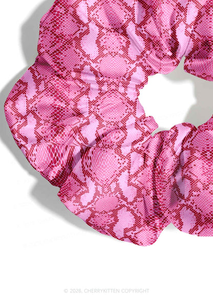 Hot Pink Snake Skin Pattern Y2K Hair Scrunchie Cherrykitten