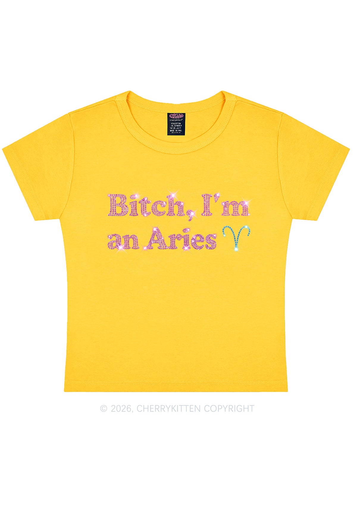 Rhinestone Bxxch Im A Aries Y2K Baby Tee Cherrykitten