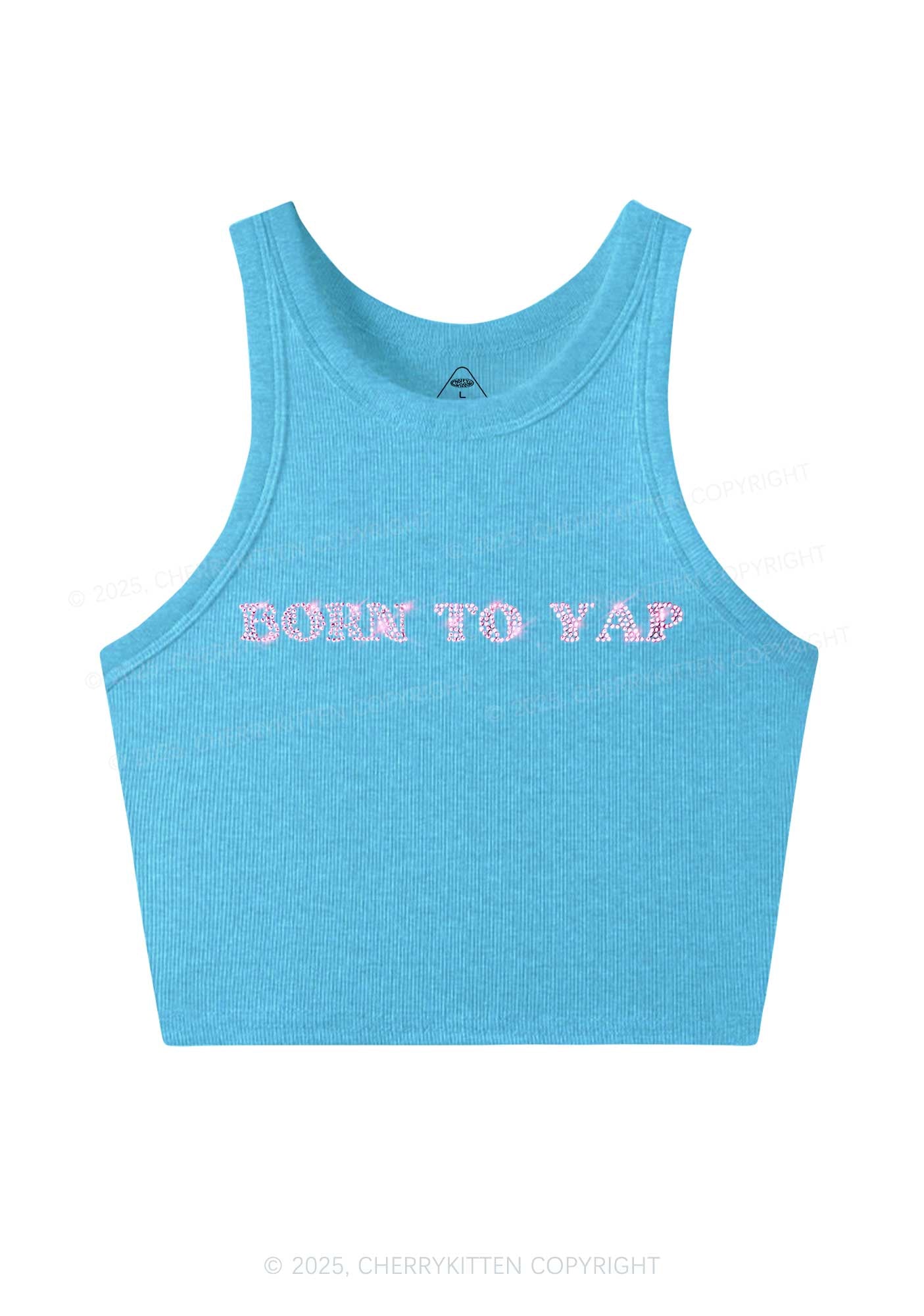 Rhinestone Born To Yap Y2K Crop Tank Top Cherrykitten