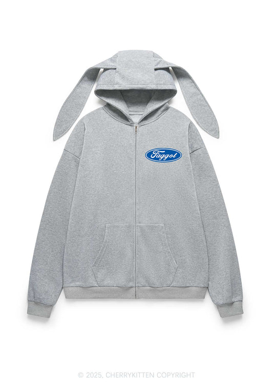 Faggot Pride Y2K Bunny Ear Zip Hoodie Cherrykitten