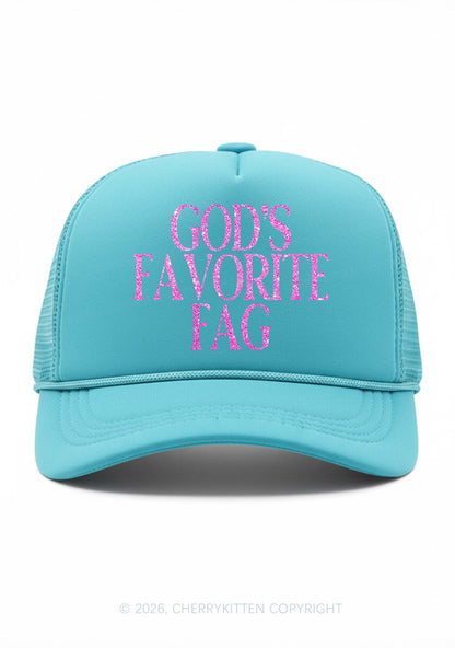 Glitter Gods Favorite Fag Pride Y2K Trucker Hat Cherrykitten