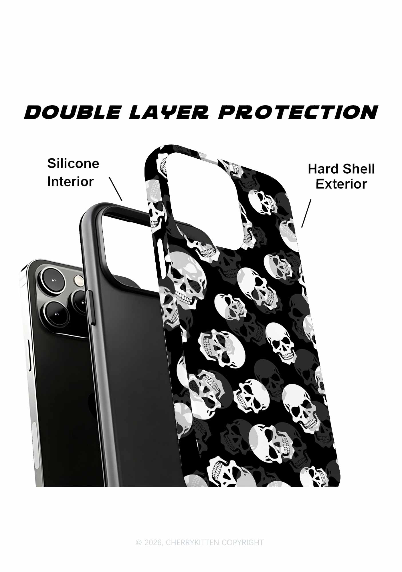 Halloween White Skull On Black Y2K Phone Case Cherrykitten