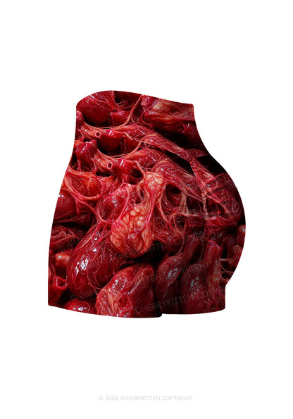 Halloween Red Anatomical Hearts Y2K Print Gym Shorts Cherrykitten