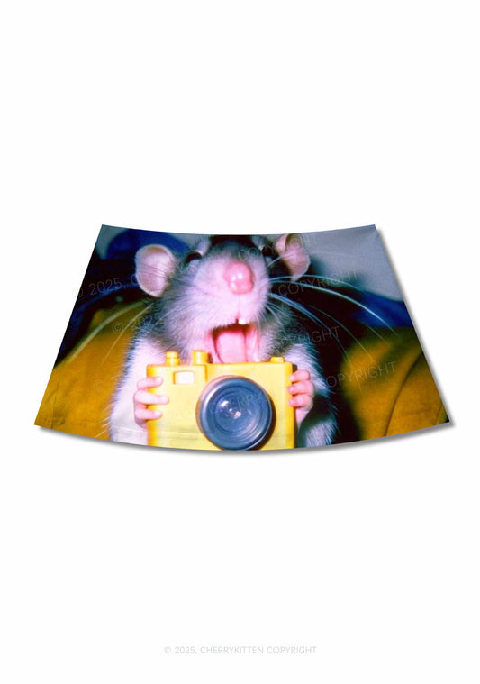 Rat Photography Y2K Print Mini Skirt Cherrykitten