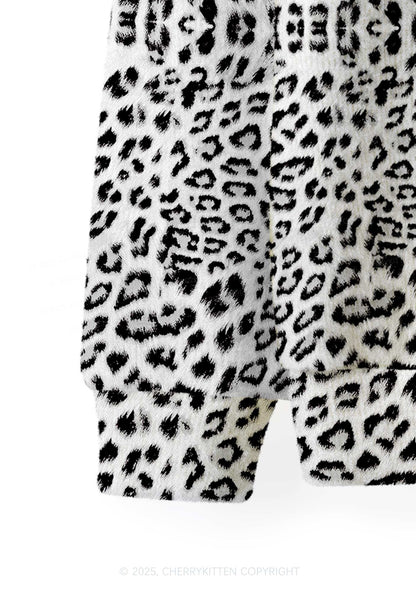 Black Leopard Y2K Christmas Cardigan Knit Sweatshirt Cherrykitten