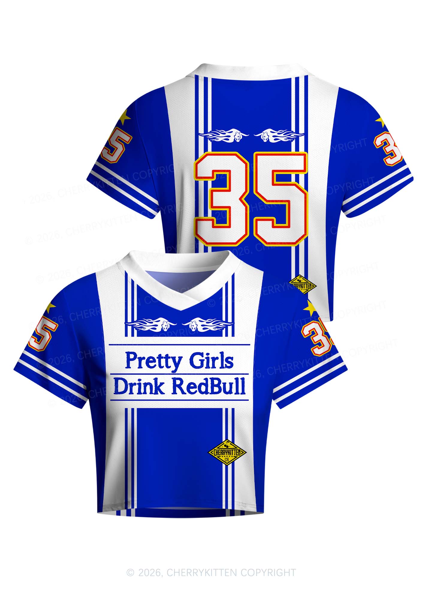 Girls Drink Red Y2K Crop Football Jersey Shirts Cherrykitten