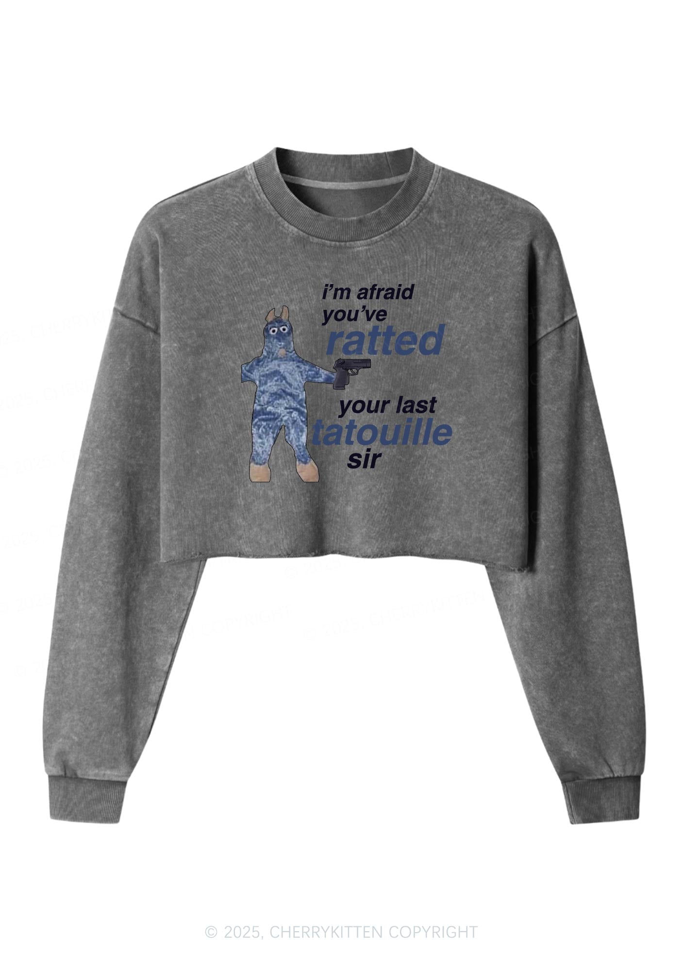 Ratted Last Tatouille Y2K Crop Washed Sweatshirts Cherrykitten