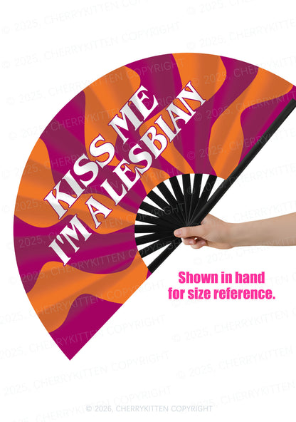 Kiss Me Im Lesbian Pride Y2K Rave Hand Fan Cherrykitten