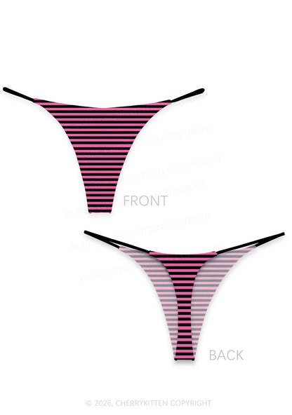 Pink And Black Stripes Y2K Print Bikini String Thong Cherrykitten