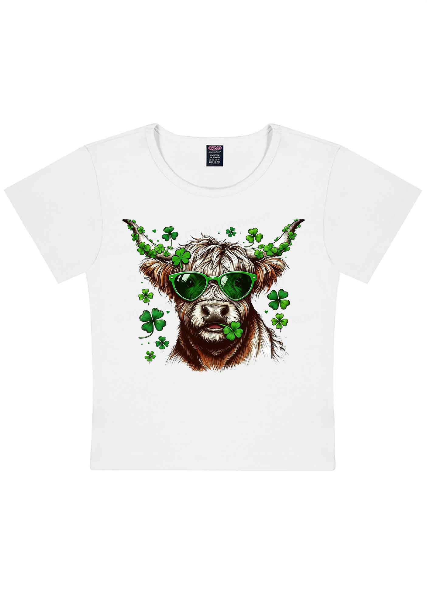 Highland Cow St Patricks Y2K Baby Tee Cherrykitten