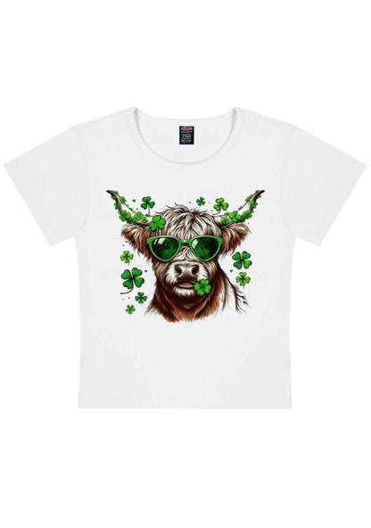 Highland Cow St Patricks Y2K Baby Tee Cherrykitten