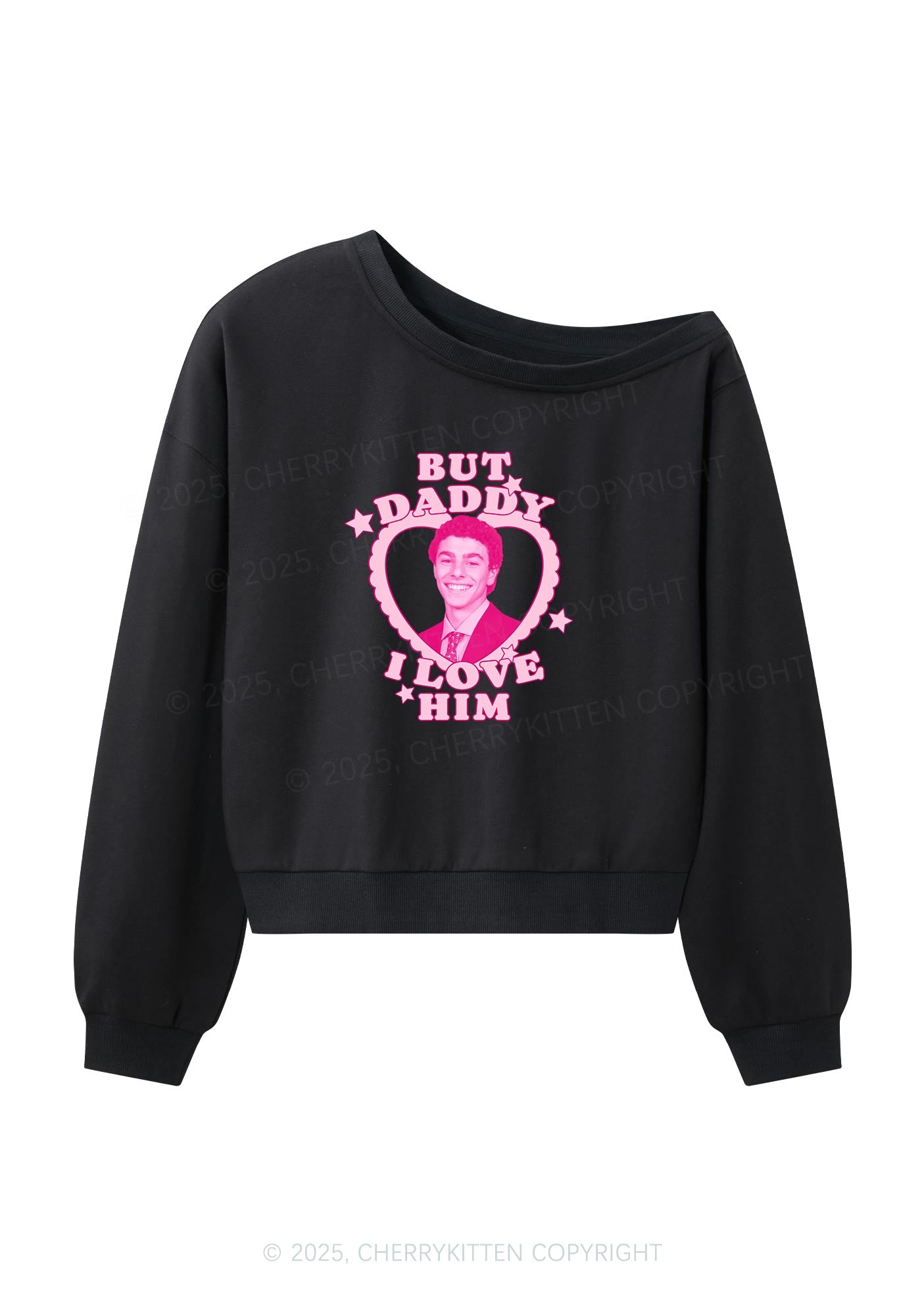Daddy I Love Him Luigi Y2K Off Shoulder Sweatshirts Cherrykitten