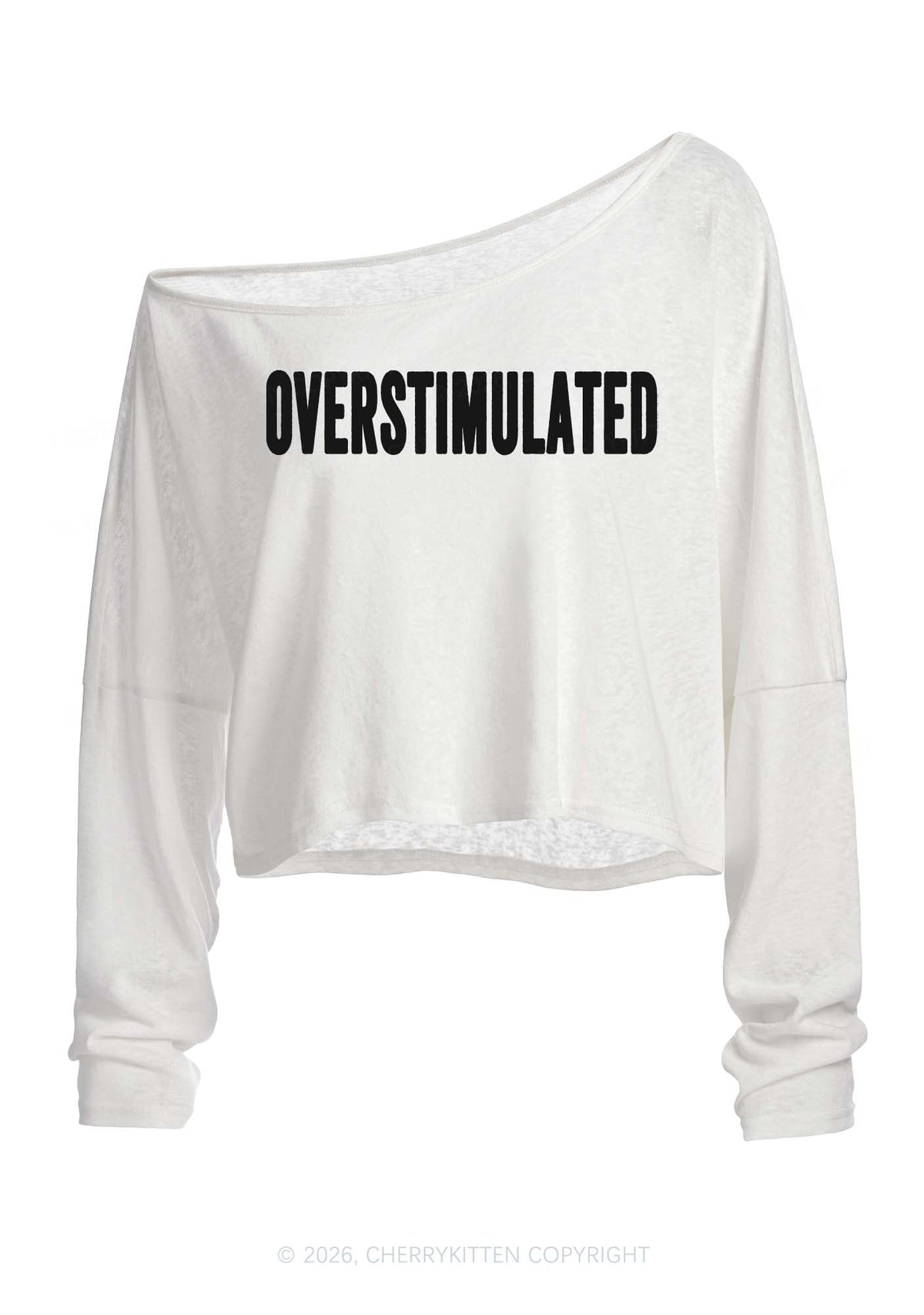 Overstimulated Y2K Off Shoulder Long Sleeve Crop Top Cherrykitten