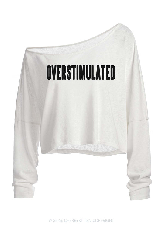Overstimulated Y2K Off Shoulder Long Sleeve Crop Top Cherrykitten