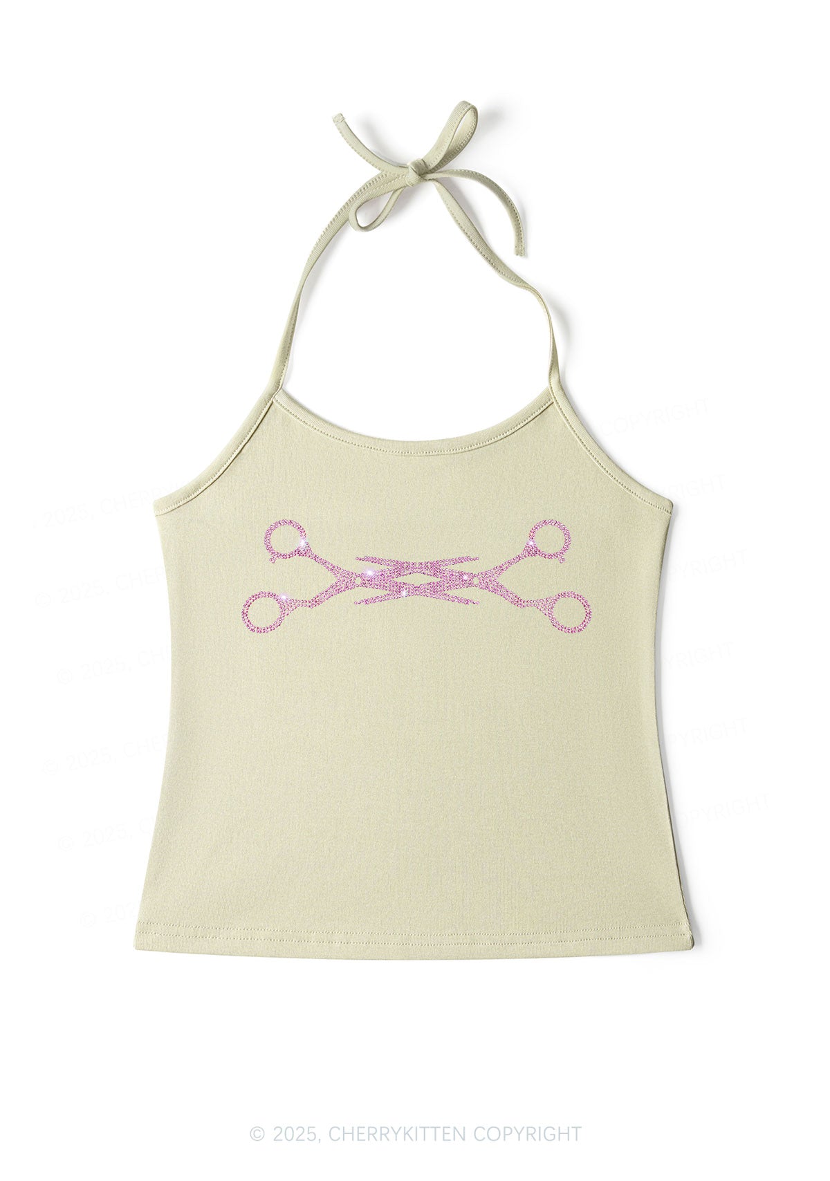 Rhinestone Pink Scissor Pride Y2K Halter Neck Cami Cherrykitten