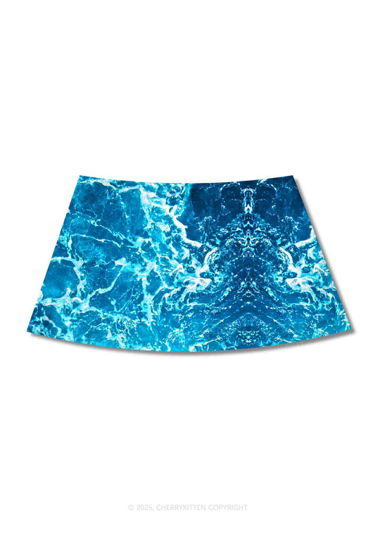 Ocean Wave Y2K Print Mini Skirt Cherrykitten