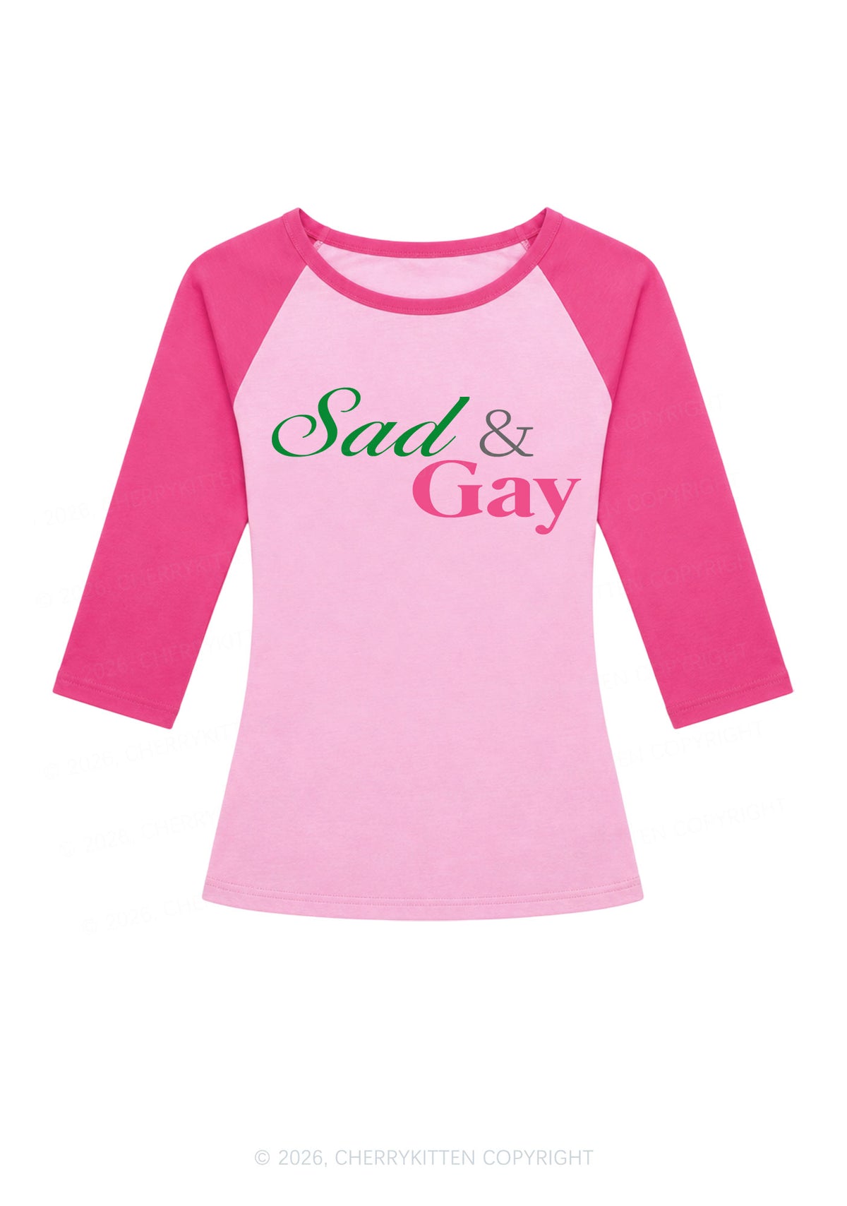 Sad Gay Pride Y2K Raglan Sleeve Crop Top Cherrykitten