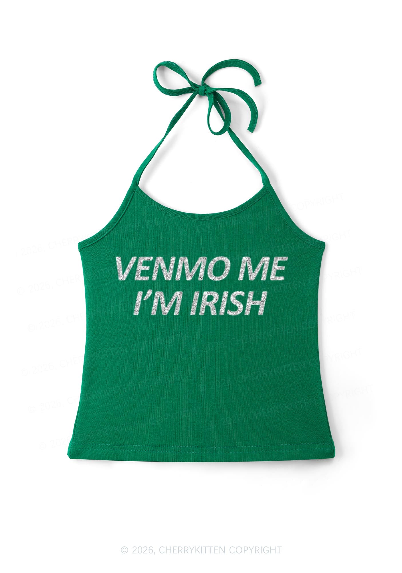 Glitter Venmo Me Im Irish St Patricks Y2K Halter Neck Cami Cherrykitten