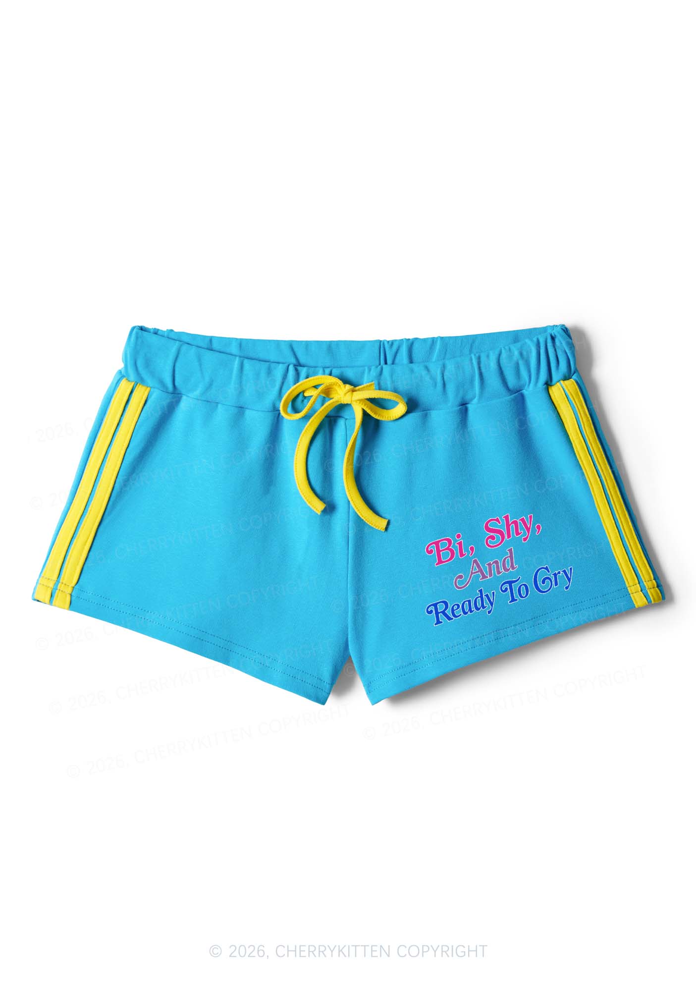 Bi Shy And Ready To Cry Pride Y2K Drawstring Mini Shorts Cherrykitten