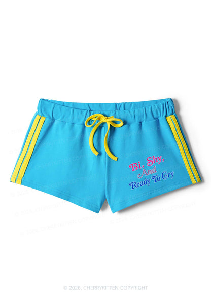 Bi Shy And Ready To Cry Pride Y2K Drawstring Mini Shorts Cherrykitten