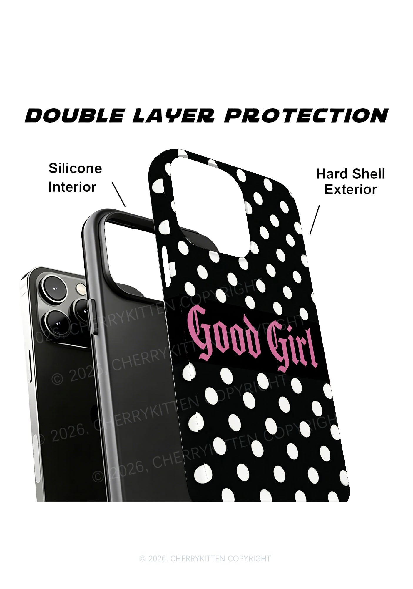 Good Girl White Dots On Black Y2K Phone Case Cherrykitten