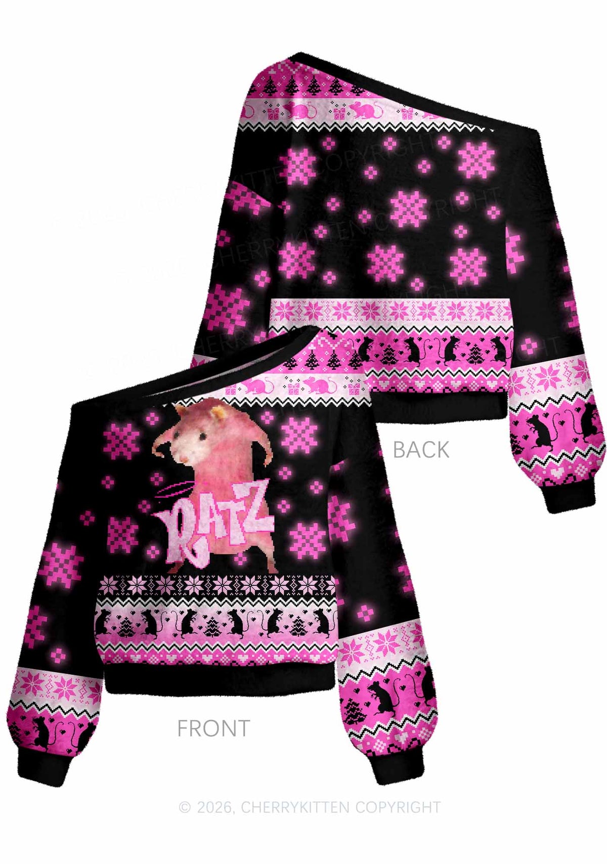 Pink Ratz Y2K Off Shoulder Knit Sweatshirt Cherrykitten