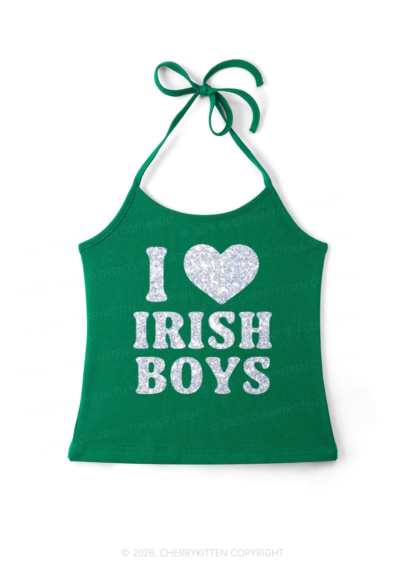 Glitter I Love Irish Boys St Patricks Y2K Halter Neck Cami Cherrykitten