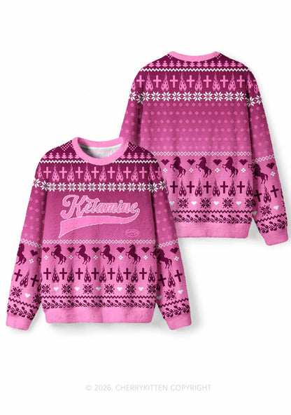 Pink K Pony Y2K Christmas Knit Sweatshirt Cherrykitten