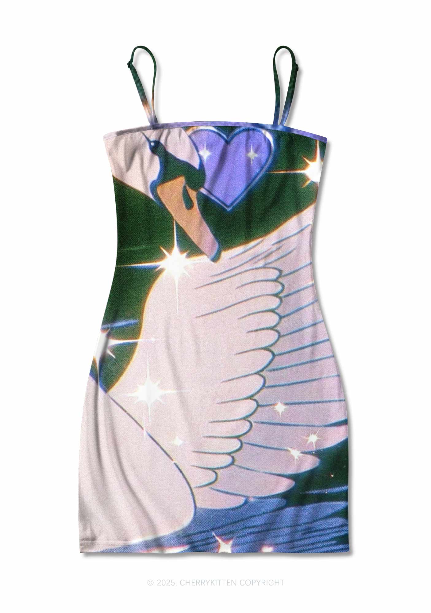 Glitter Swan Y2K Print Slip Dress Cherrykitten