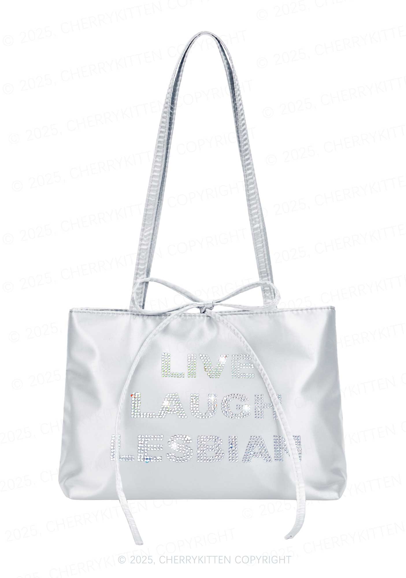 Rhinestone Live Laugh Lesbian Pride Y2K Satin Bags Cherrykitten