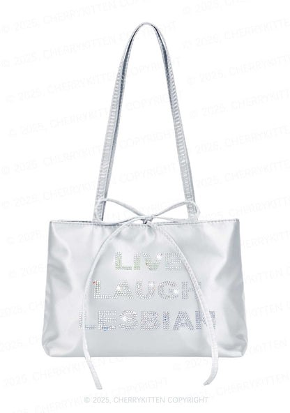 Rhinestone Live Laugh Lesbian Pride Y2K Satin Bags Cherrykitten
