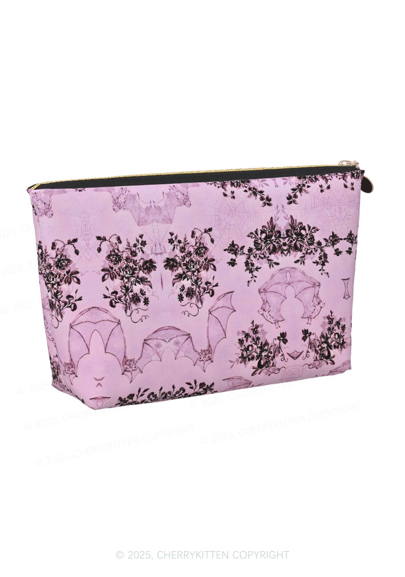 Pink Bat Y2K Leather Makeup Bag Cherrykitten