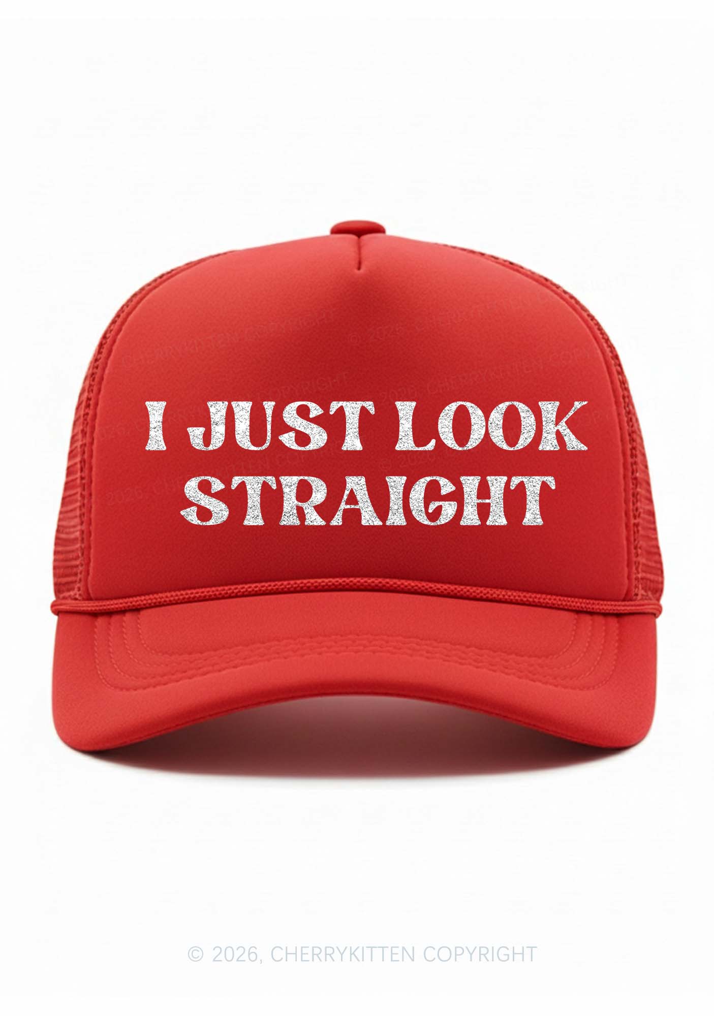 Glitter I Just Look Straight Pride Y2K Trucker Hat Cherrykitten