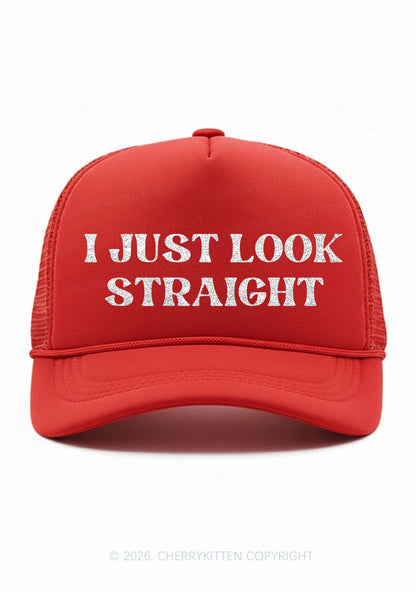 Glitter I Just Look Straight Pride Y2K Trucker Hat Cherrykitten