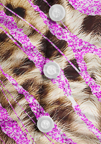 Sparkle Pink Leopard Y2K Mesh Ruched  Waist  V Neck Top Cherrykitten