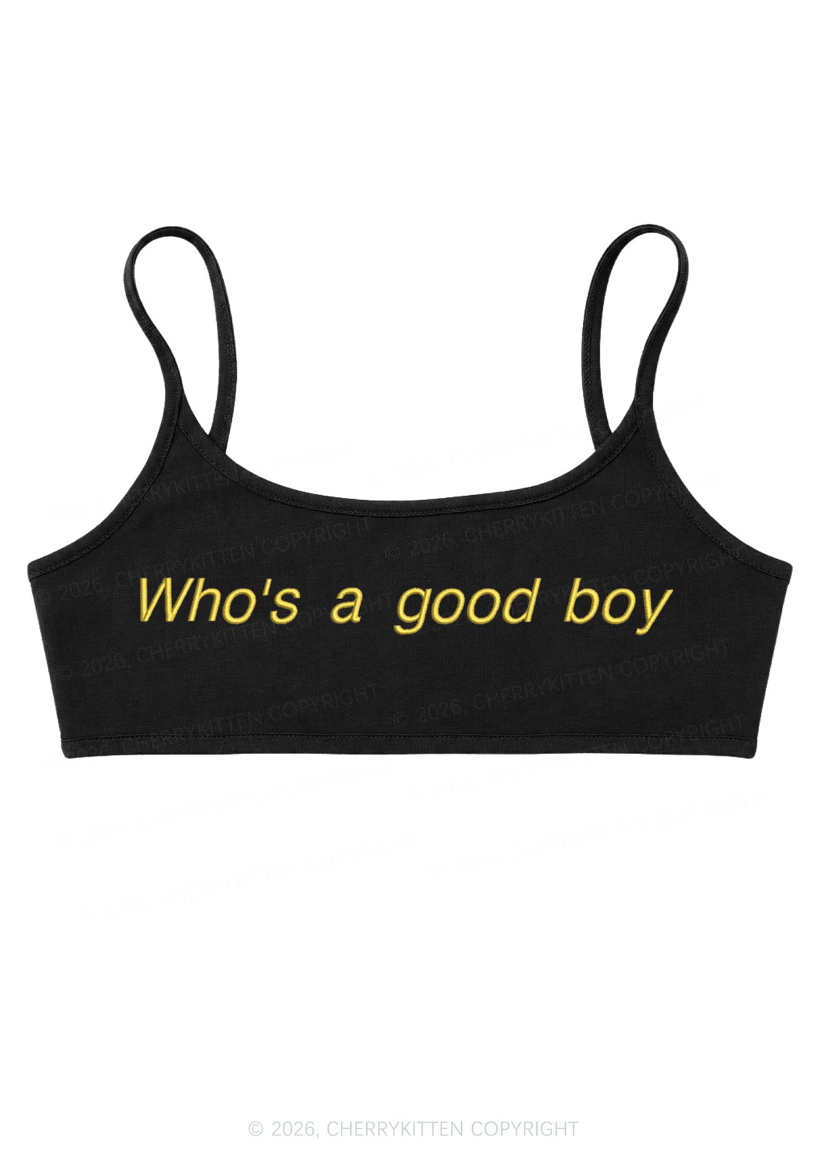 Embroidered Whos A Good Boy Y2K Super Crop Cami Cherrykitten