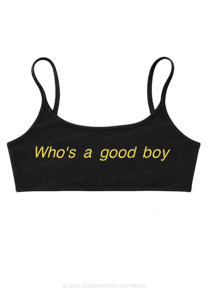 Embroidered Whos A Good Boy Y2K Super Crop Cami Cherrykitten