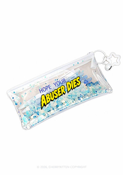 Hope Your Abuser Dies Y2K Quicksand Transparent Pencil Pouch Cherrykitten