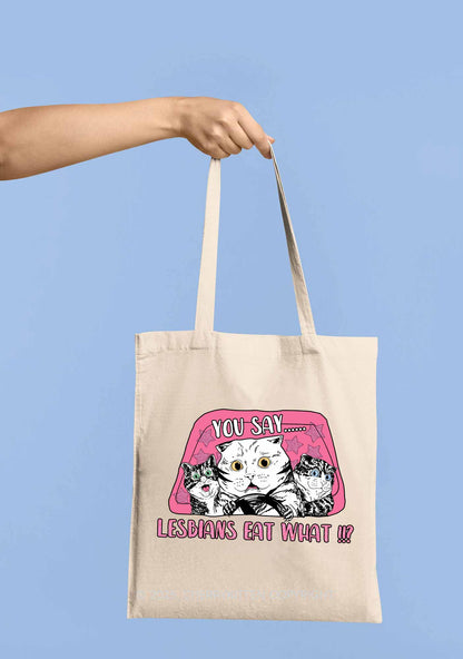 You Say Lesbians Eat What Pride Y2K Canvas Tote Bag Cherrykitten