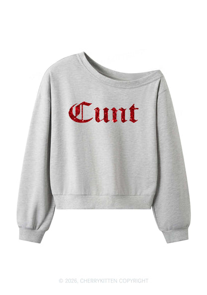 Glitter Cxxt Y2K Off Shoulder Sweatshirts Cherrykitten
