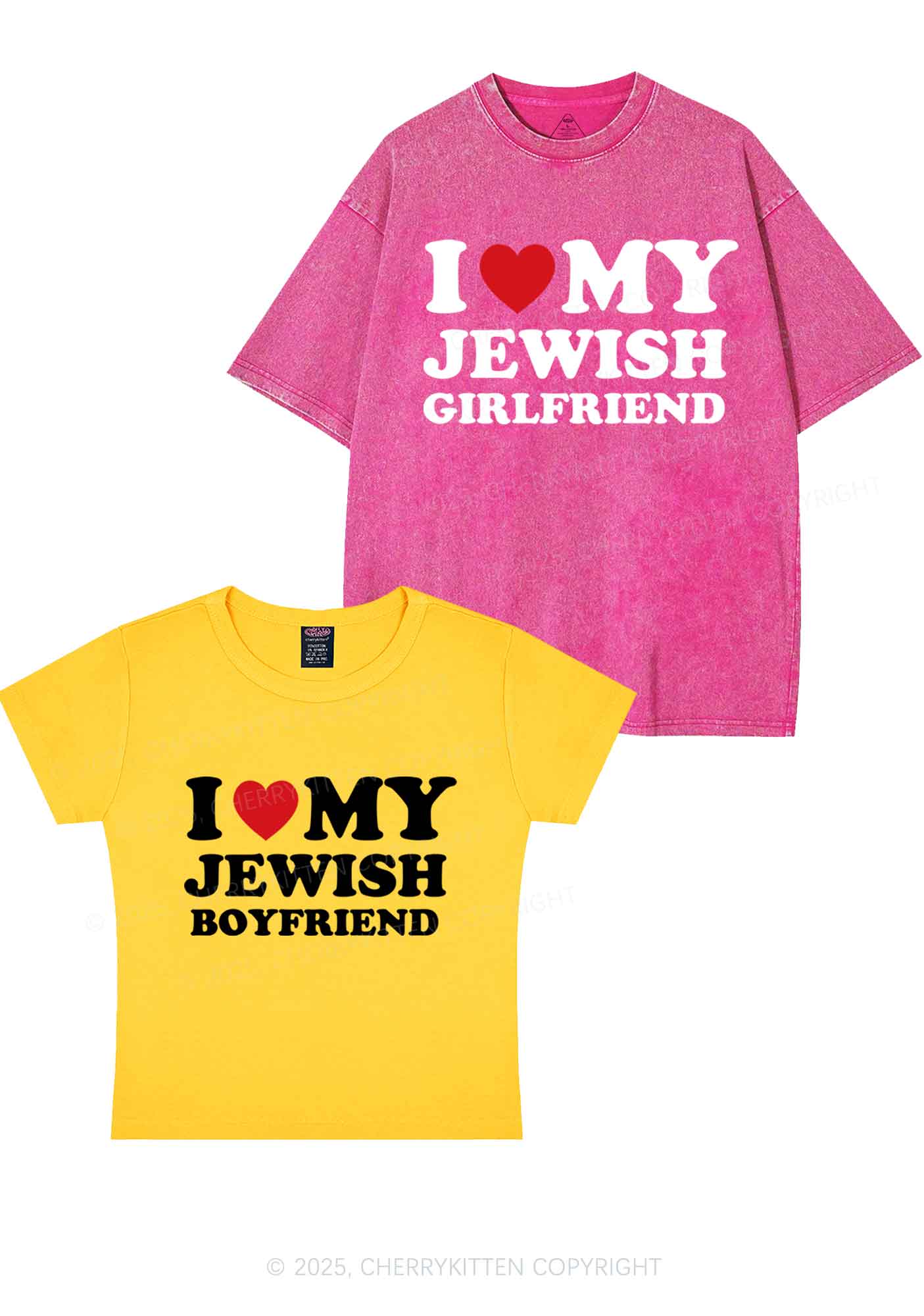Custom I Love My Jewish GF BF Y2K Valentine's Day Couple Shirt Cherrykitten