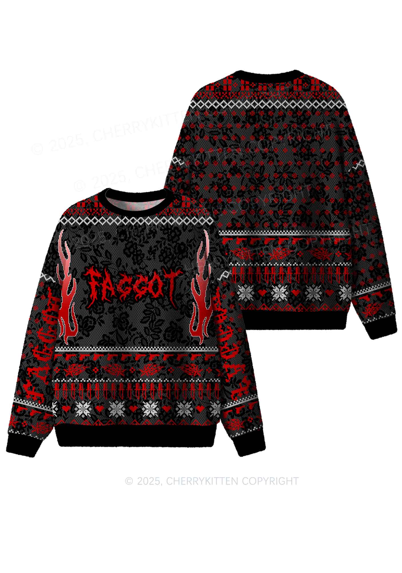 Red Punk Faggot Pride Y2K Christmas Knit Sweatshirt Cherrykitten