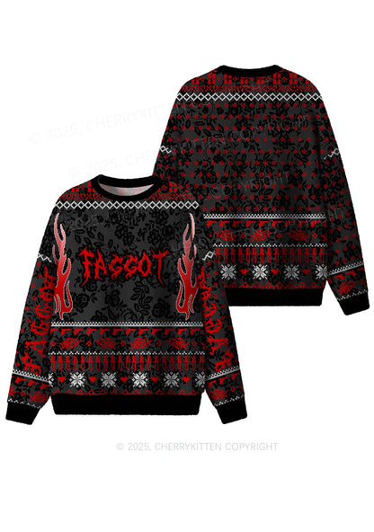 Red Punk Faggot Pride Y2K Christmas Knit Sweatshirt Cherrykitten