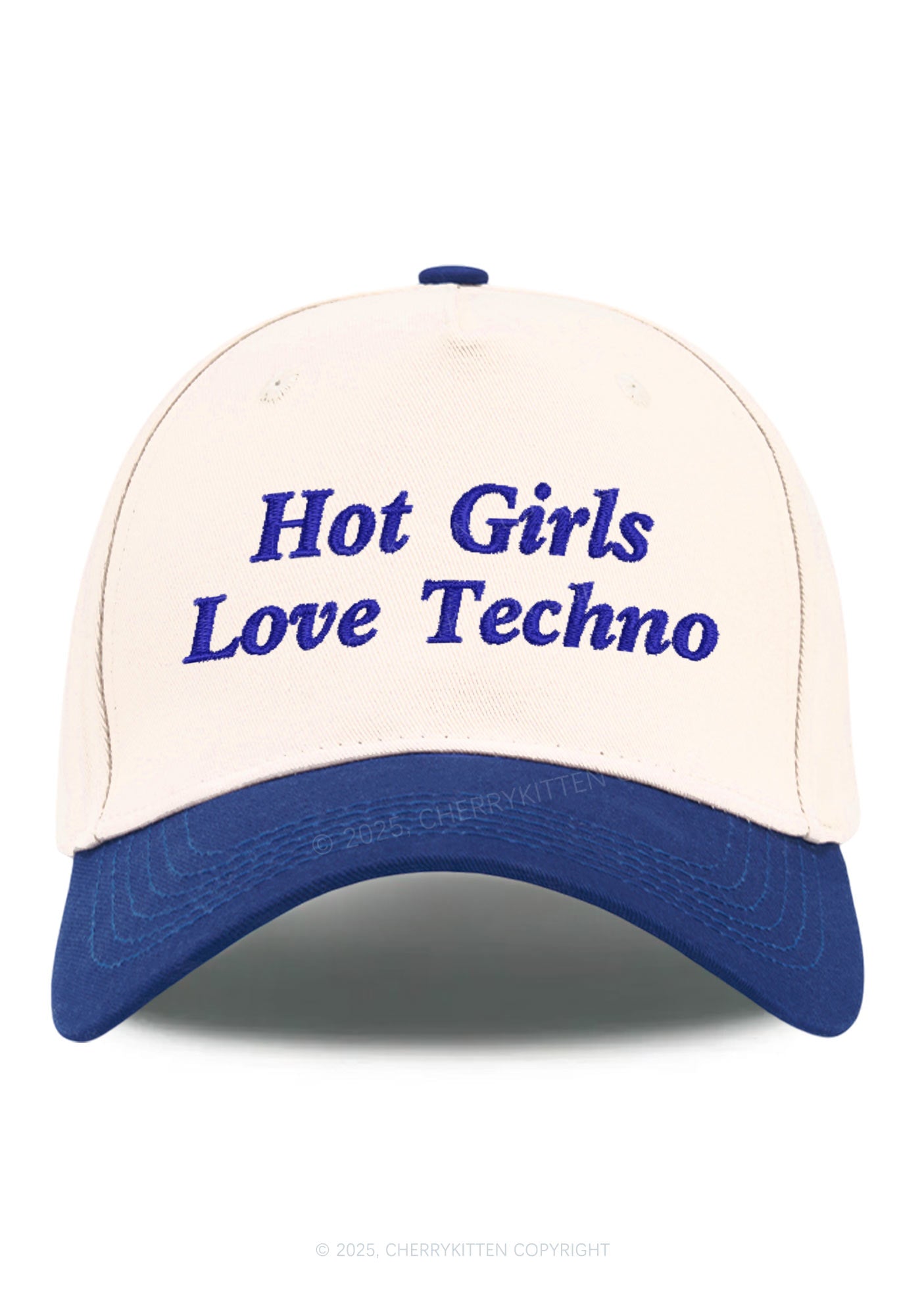 Embroidered Hot Girls Love Techno Y2K Color Block Baseball Cap Cherrykitten