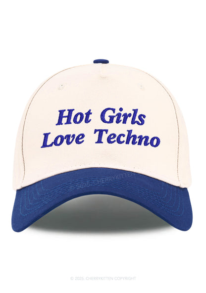 Embroidered Hot Girls Love Techno Y2K Color Block Baseball Cap Cherrykitten