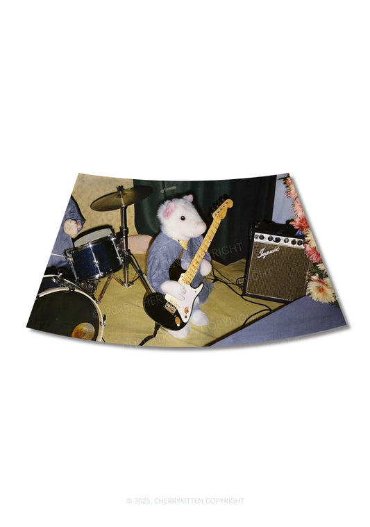 Hamster Rock Band Y2K Print Mini Skirt Cherrykitten