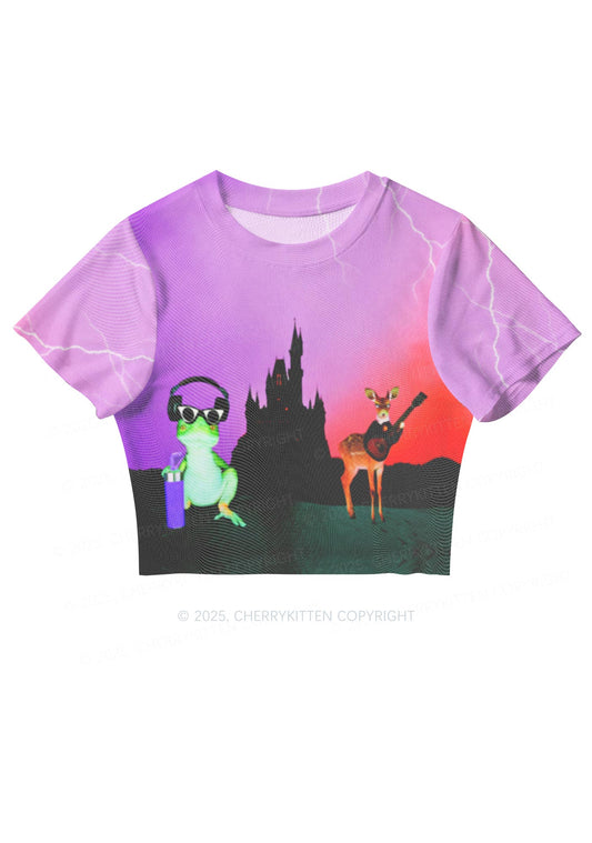 Frog Deer Castle Y2K Mesh Crop Top Cherrykitten