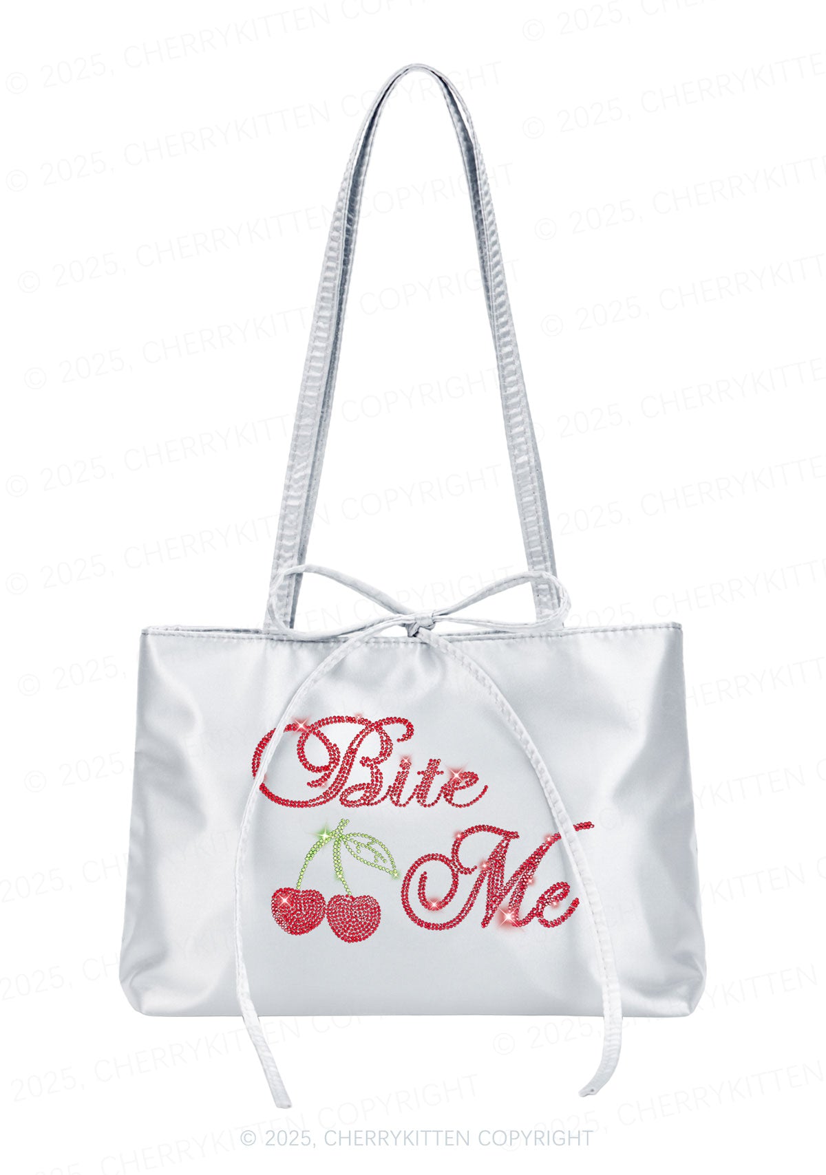 Rhinestone Red Cherry Bite Me Y2K Satin Bags Cherrykitten